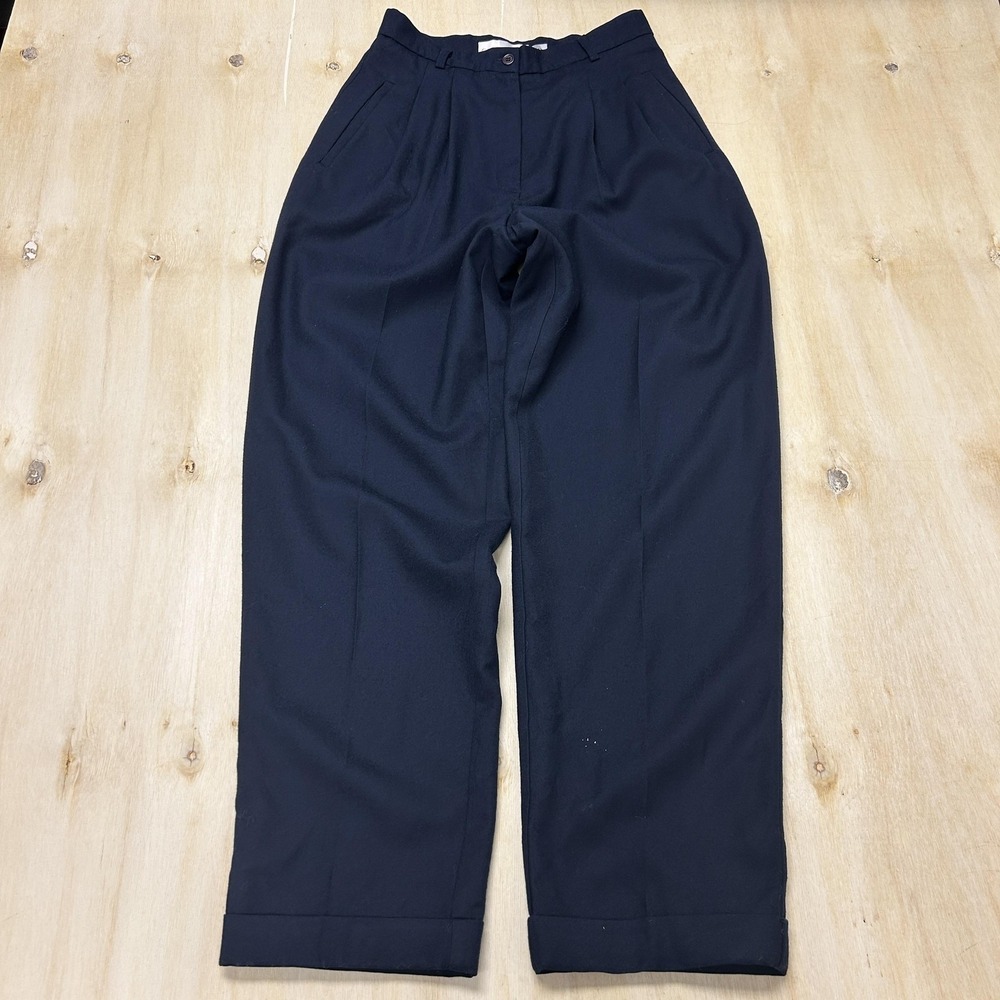 Vintage Casual Corner Dress Pants Womens 10 Navy Wool Pleated Cuffed Lined USA